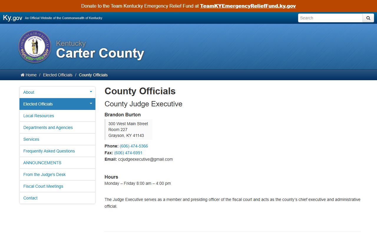 Carter County Circuit Court Clerk elected officials contact