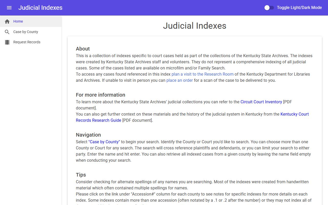 Carter County historical court records Kentucky State Archives judicial indexes