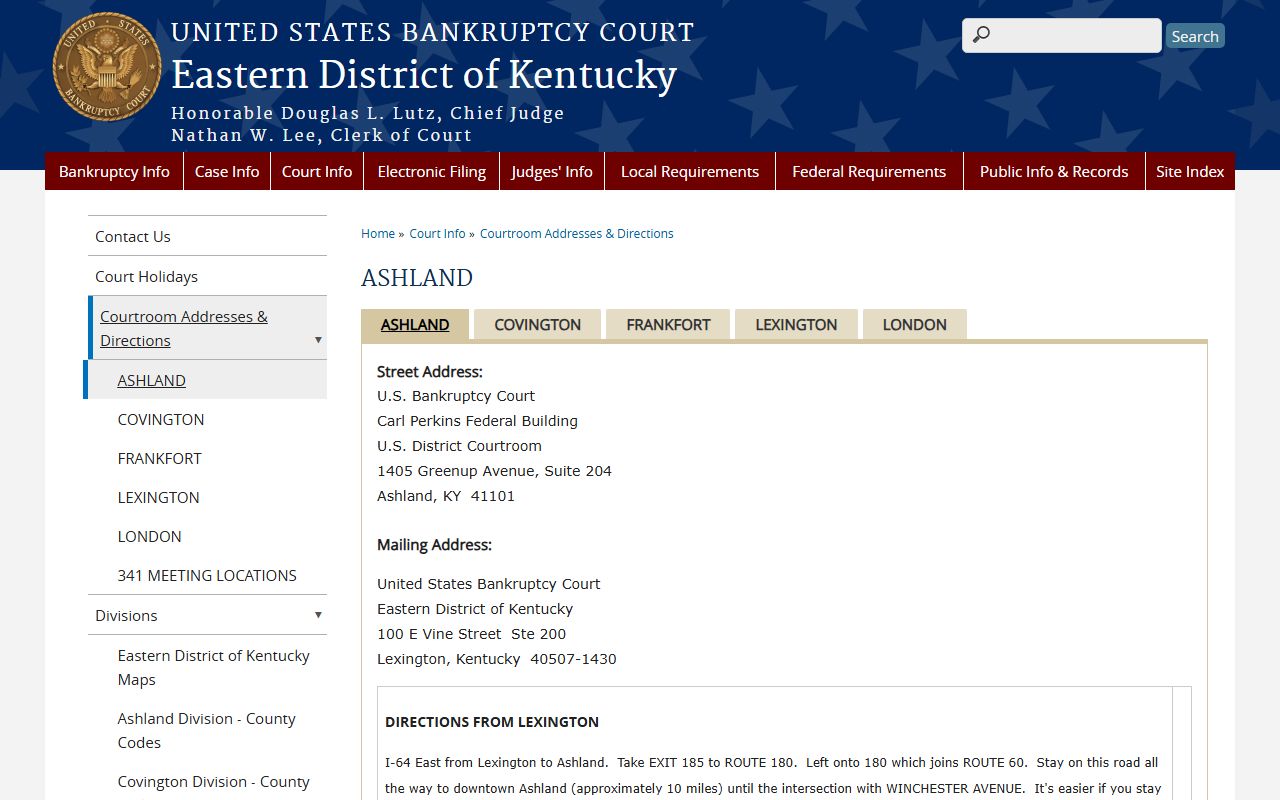 Carter County probate records Ashland bankruptcy hearing location distinction