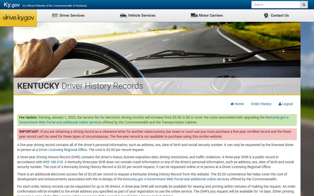Carter County traffic court records Kentucky online driver history purchase